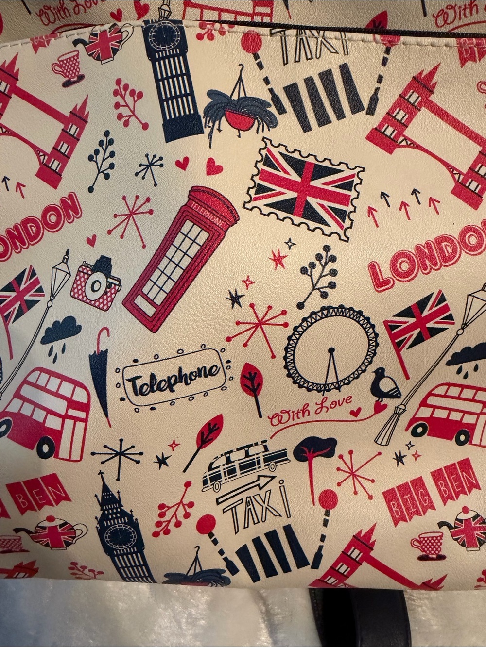 London Print Backpack - Cream with Red & Navy Icons - Picture 6 of 7
